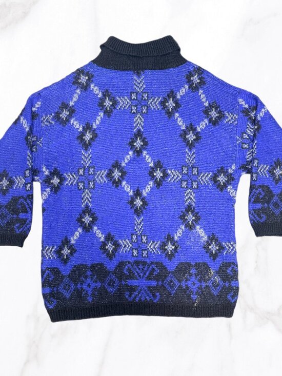 United Colors Of Benetton Sweaters - Vintage Benetton Italy Blue Nordic Mohair Blend Mockneck Sweater, Size L